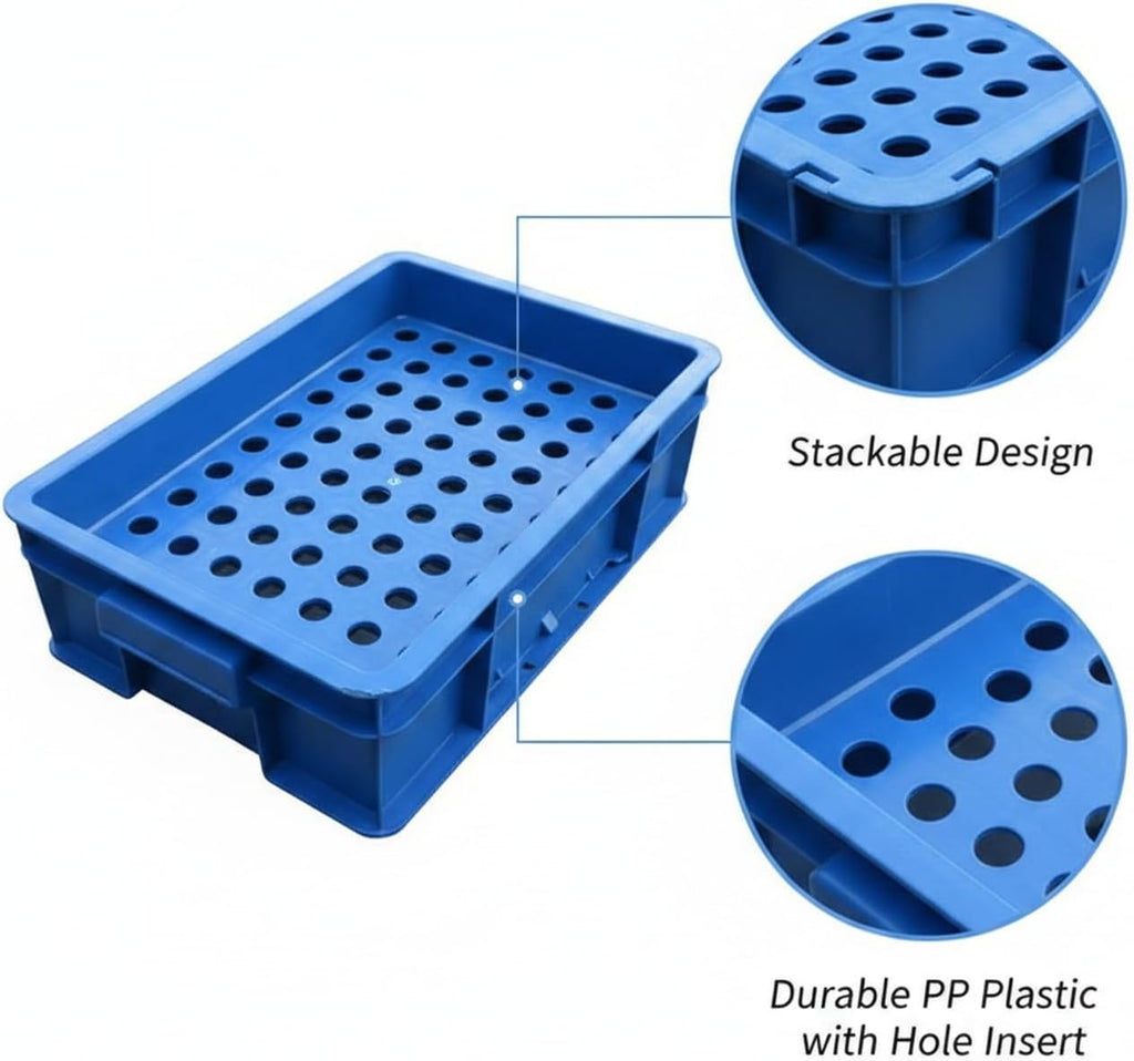 Stackable Blue Plastic Parts Storage Bin with Divider Rack for Beads & Craft Component Organization