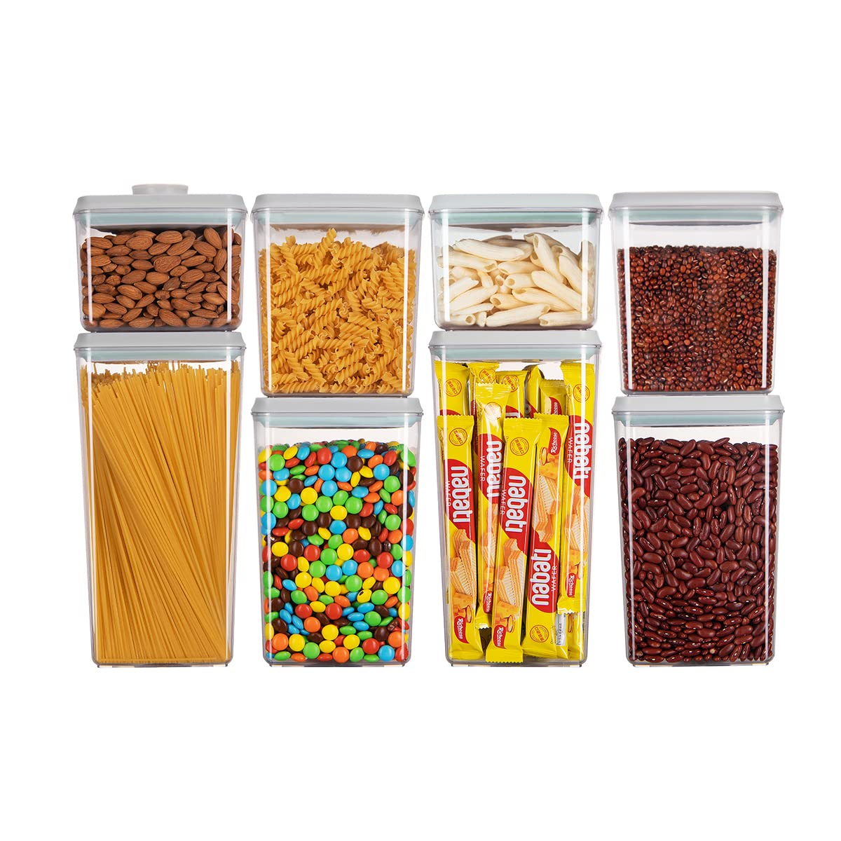 Rotating Food Storage Containers Set of 6, 23oz (690ml) Clear PET Jars with Dual Pour Lids, 360° Lazy Susan Pantry Organizer for Snacks, Cereal, Nuts, Oats & Dry Foods, Kitchen Grain Dispenser