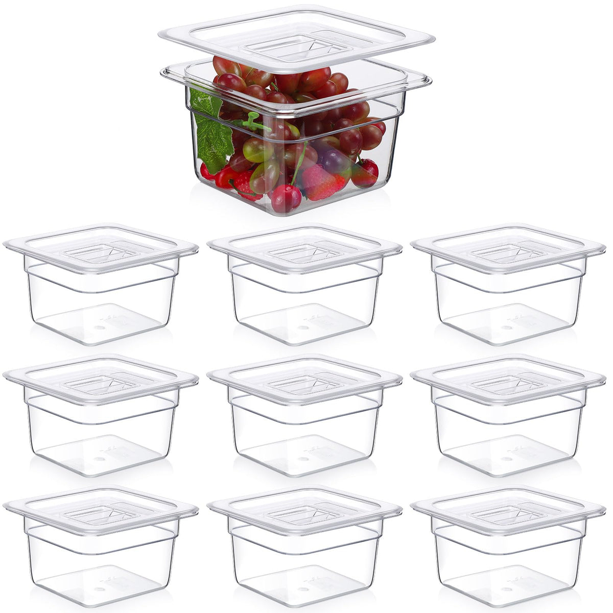 Sieral 8 Pcs 1/6 Size Food Containers with Lids - Clear Stackable Meal Prep Bins for Fridge Organization,Kitchen Storage,Bento,Baby Food,Microwave Safe (6 Inch,2 Quart)