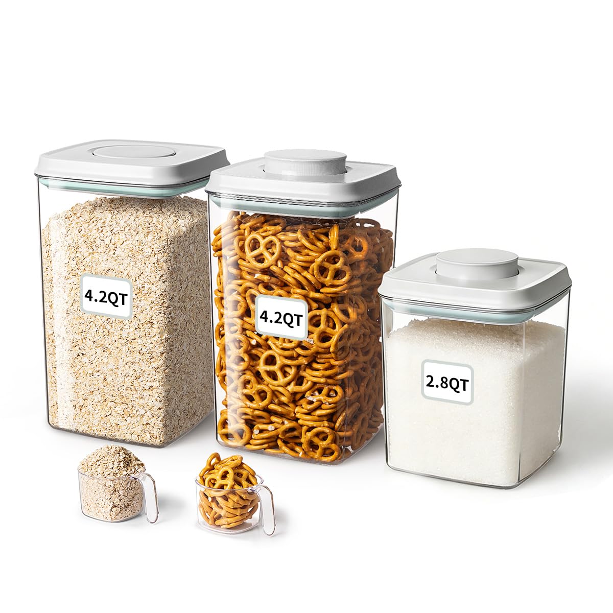 Rotating Food Storage Containers Set of 6, 23oz (690ml) Clear PET Jars with Dual Pour Lids, 360° Lazy Susan Pantry Organizer for Snacks, Cereal, Nuts, Oats & Dry Foods, Kitchen Grain Dispenser