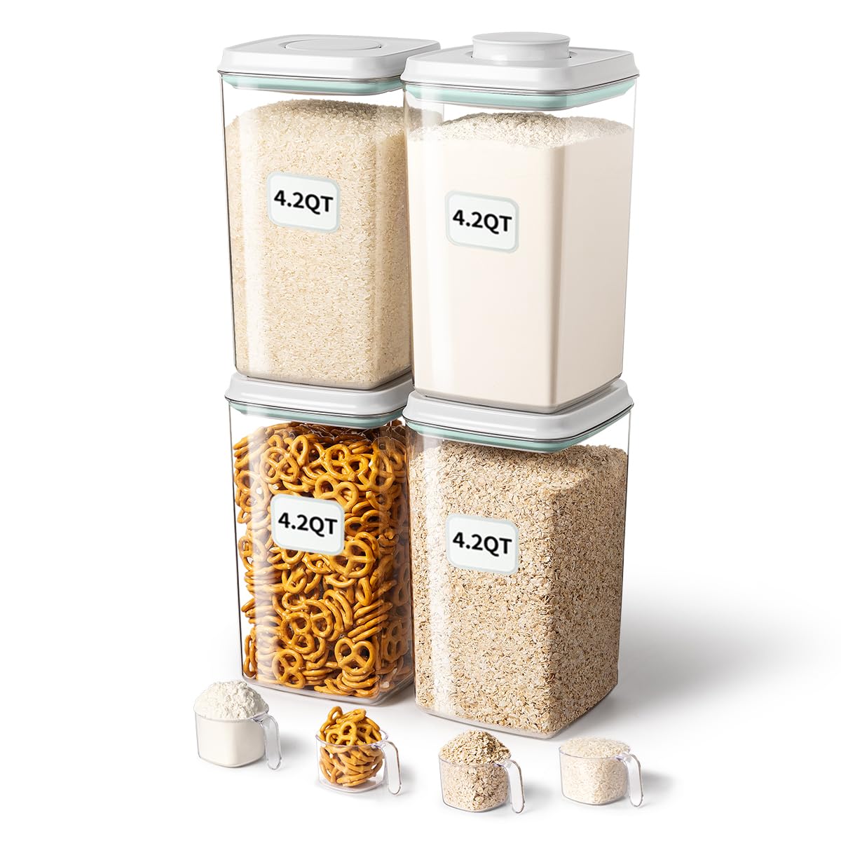 Rotating Food Storage Containers Set of 6, 23oz (690ml) Clear PET Jars with Dual Pour Lids, 360° Lazy Susan Pantry Organizer for Snacks, Cereal, Nuts, Oats & Dry Foods, Kitchen Grain Dispenser