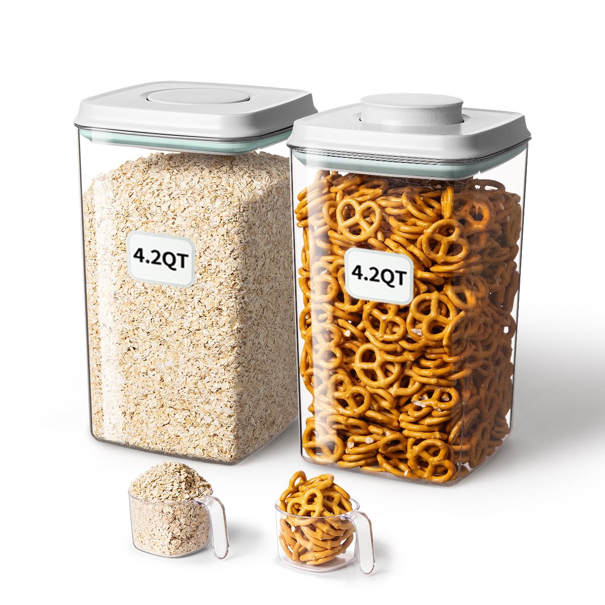 Rotating Food Storage Containers Set of 6, 23oz (690ml) Clear PET Jars with Dual Pour Lids, 360° Lazy Susan Pantry Organizer for Snacks, Cereal, Nuts, Oats & Dry Foods, Kitchen Grain Dispenser