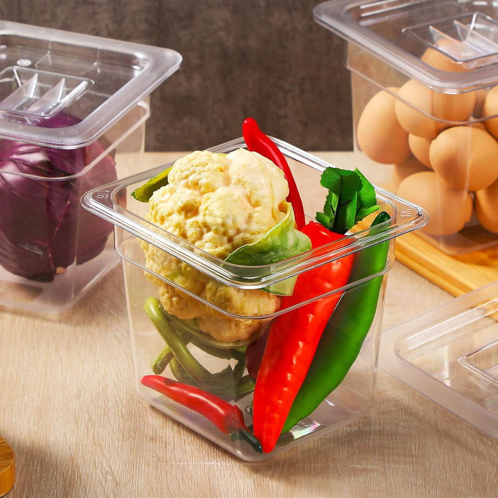 Sieral 8 Pcs 1/6 Size Food Containers with Lids - Clear Stackable Meal Prep Bins for Fridge Organization,Kitchen Storage,Bento,Baby Food,Microwave Safe (6 Inch,2 Quart)