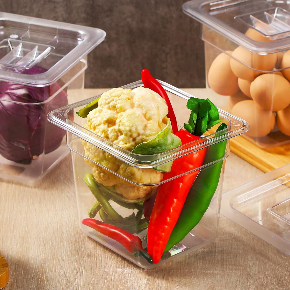 Sieral 8 Pcs 1/6 Size Food Containers with Lids - Clear Stackable Meal Prep Bins for Fridge Organization,Kitchen Storage,Bento,Baby Food,Microwave Safe (6 Inch,2 Quart)