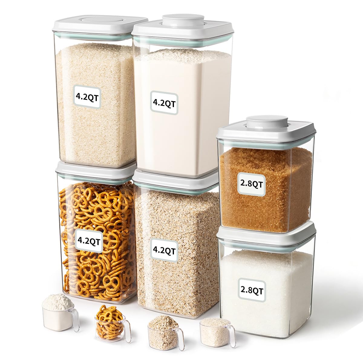 Rotating Food Storage Containers Set of 6, 23oz (690ml) Clear PET Jars with Dual Pour Lids, 360° Lazy Susan Pantry Organizer for Snacks, Cereal, Nuts, Oats & Dry Foods, Kitchen Grain Dispenser