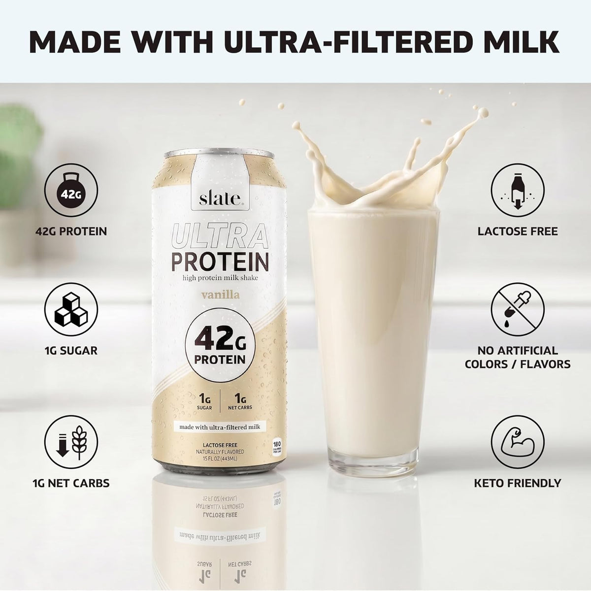 Slate Milk Vanilla Ultra 42g High Protein Milk Shake (12 Cans)