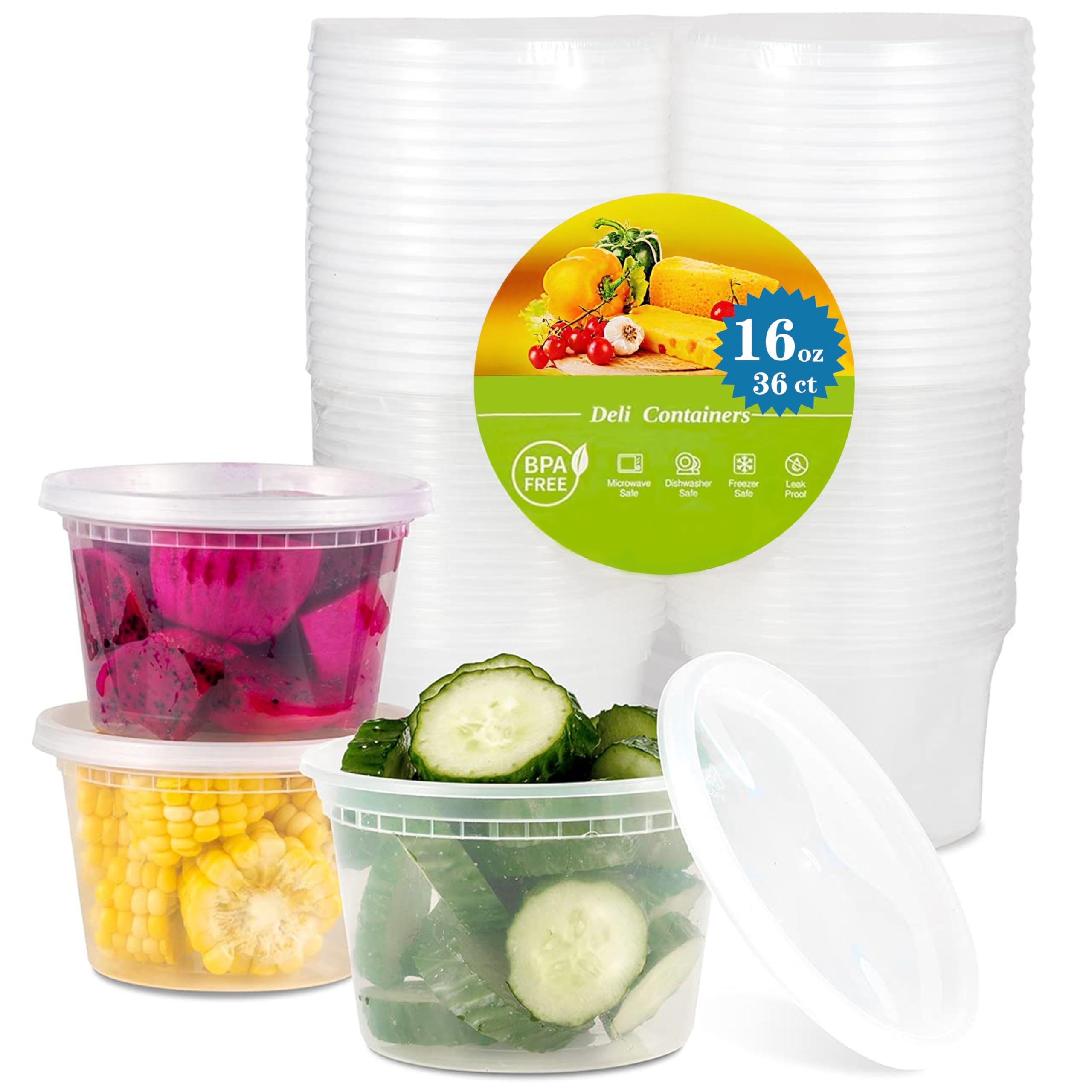 TashiBox Deli Food Containers with Lids 48 Sets (16 & 32 oz 24 Each) - Plastic Food Storage Containers - Clear Disposable Meal Prep Containers, BPA Free, Leakproof, Microwave and Freezer Safe