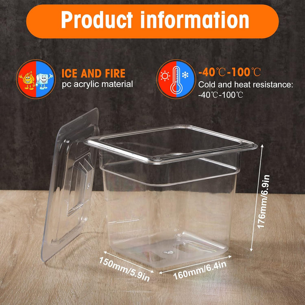 Sieral 8 Pcs 1/6 Size Food Containers with Lids - Clear Stackable Meal Prep Bins for Fridge Organization,Kitchen Storage,Bento,Baby Food,Microwave Safe (6 Inch,2 Quart)