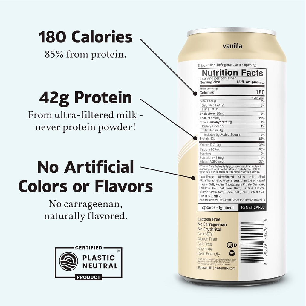 Slate Milk Vanilla Ultra 42g High Protein Milk Shake (12 Cans)